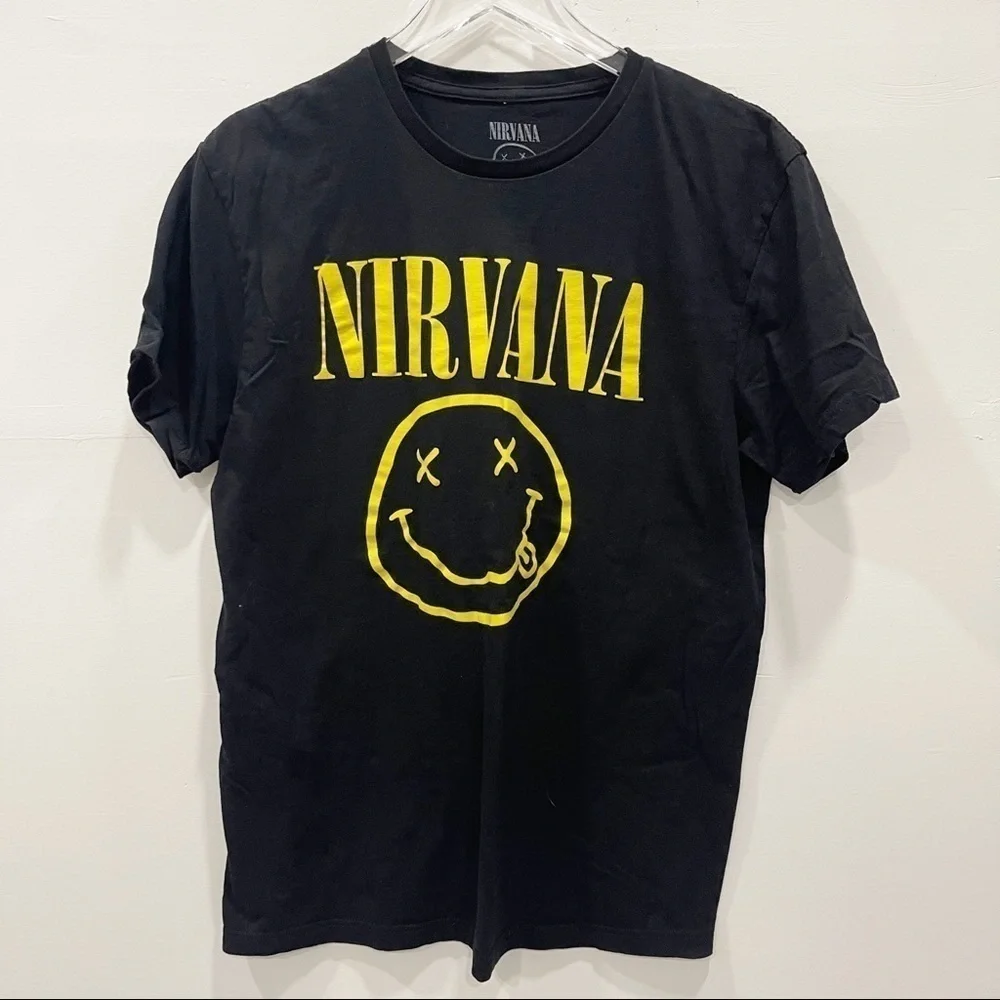 Nirvana Smiley Merch Band Tee Short Sleeve Black Large